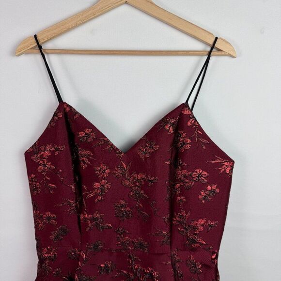 Alice + Olivia Anette Party Jacquard Metallic Pleat Mini Dress Bordeaux Red 12 - Picture 5 of 8